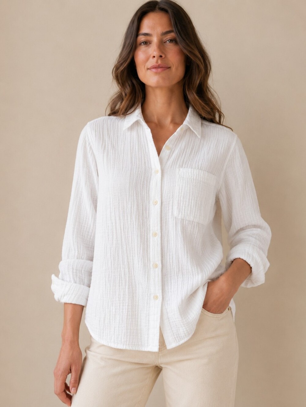 J.Crew White Cotton Gauze Button-Up Shirt Petite Small PS
